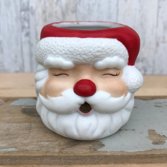 Ceramic Hallmark Rednose Jolly Santa Head Votive Holder- set of 3 - Picture 11 of 12